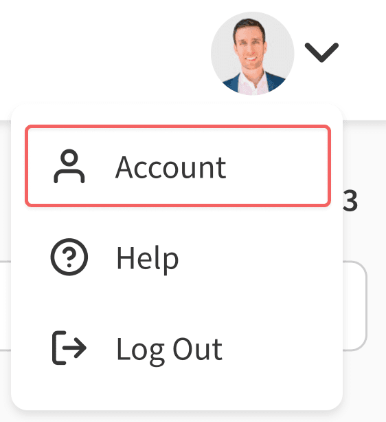 Open user menu with account option highlighted