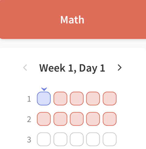 Course map showing two weeks of assignments planned for a Math course