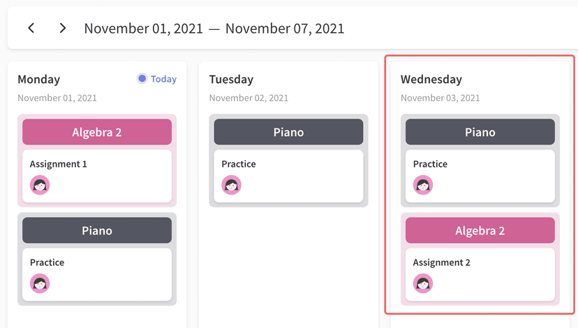 Custom Course Order on the Calendar Page