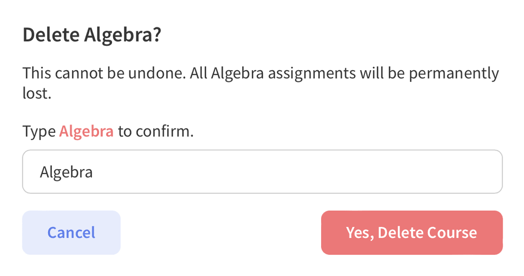 Delete Course Confirmation