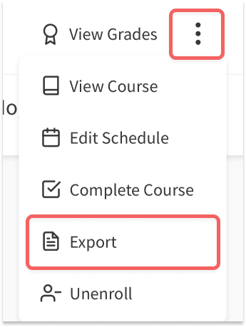 Export student course button