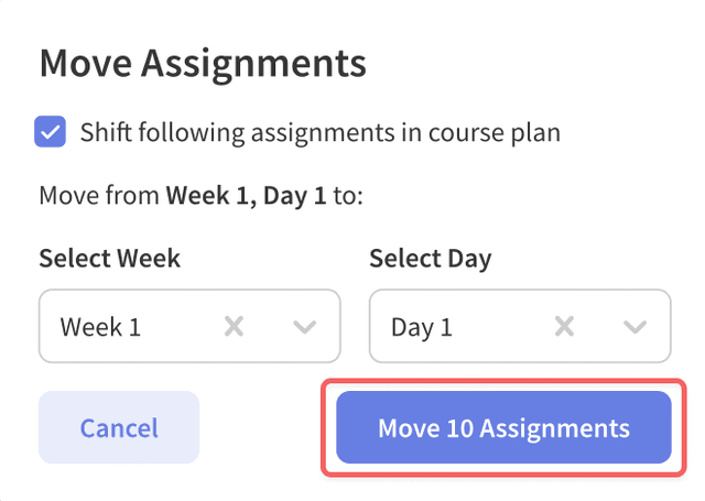 More options button on assignment info card