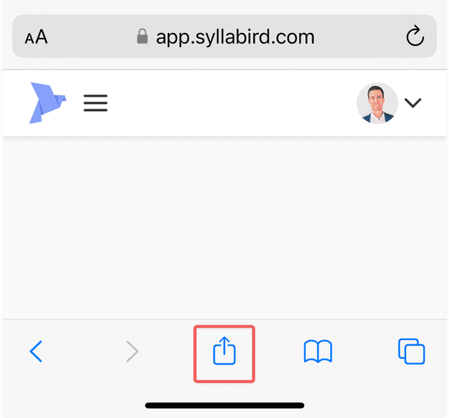 Syllabird.com with the share button highlighted